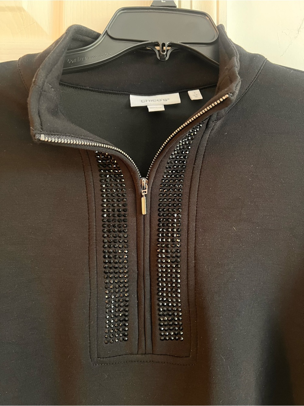 Black Scuba Embellished Half-Zip Pullover 1/M - Picture 2 of 7